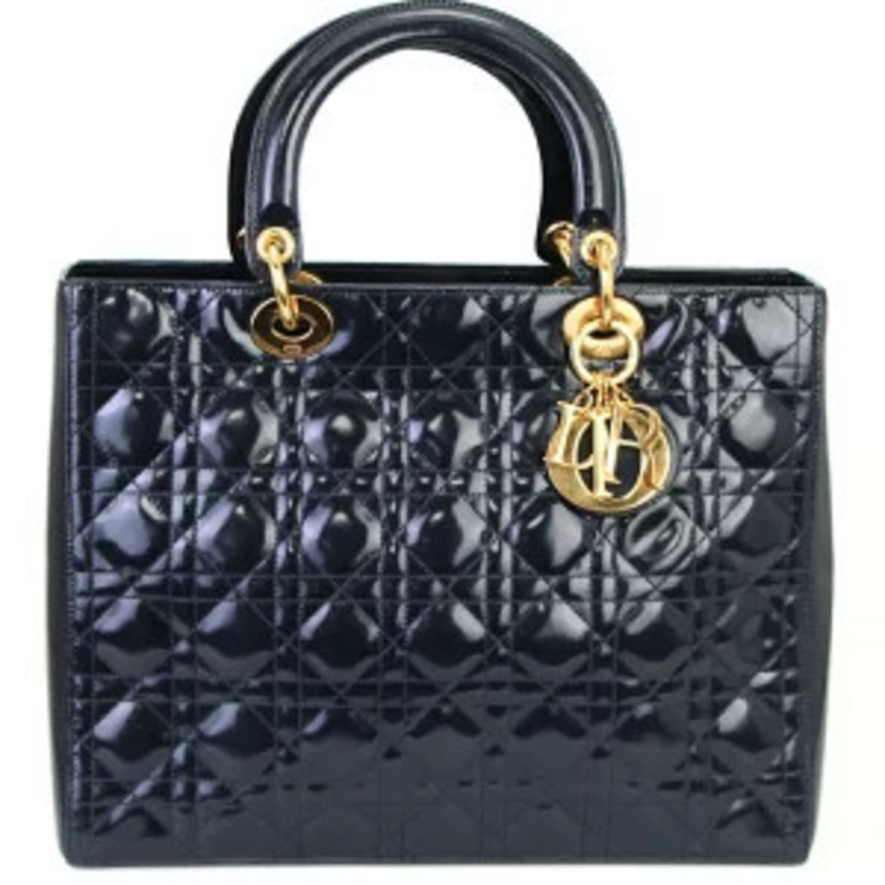 Dior Patent leather handbag Navy Cannage Blue  Lady Christian Vernis